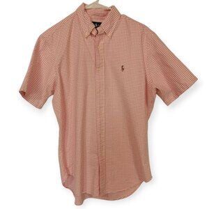 Ralph Lauren Pink & White Checked Short Sleeve Cotton Button Down - Sz M